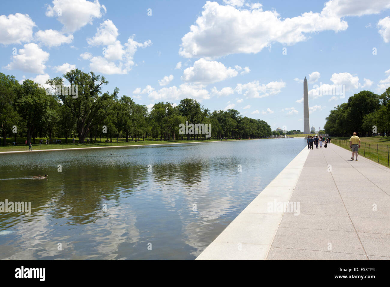 WASHINGTON D.C. - 25 Maggio 2014: stagno riflettente e il Monumento di Washington Milioni di turisti giungono ogni anno a Foto Stock