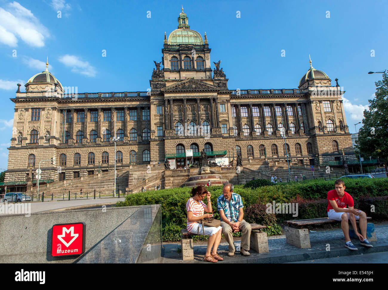 Piazza San Venceslao Praga Museo Nazionale edificio Repubblica Ceca Foto Stock