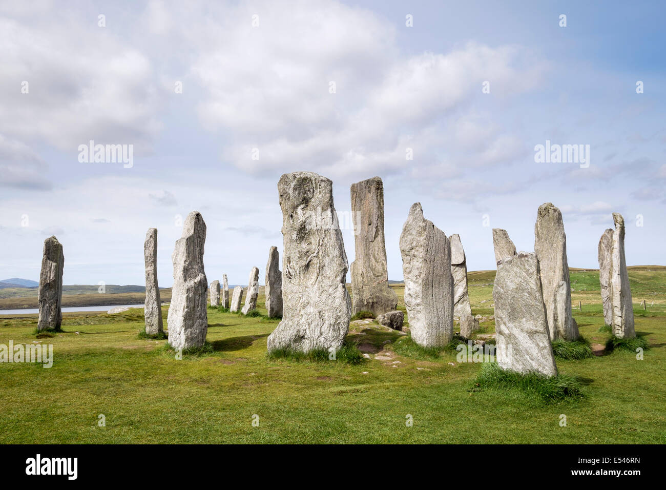 Callanish cerchio di pietra del neolitico pietre permanente da 4500 BC Calanais isola di Lewis Ebridi Esterne Western Isles della Scozia UK Foto Stock