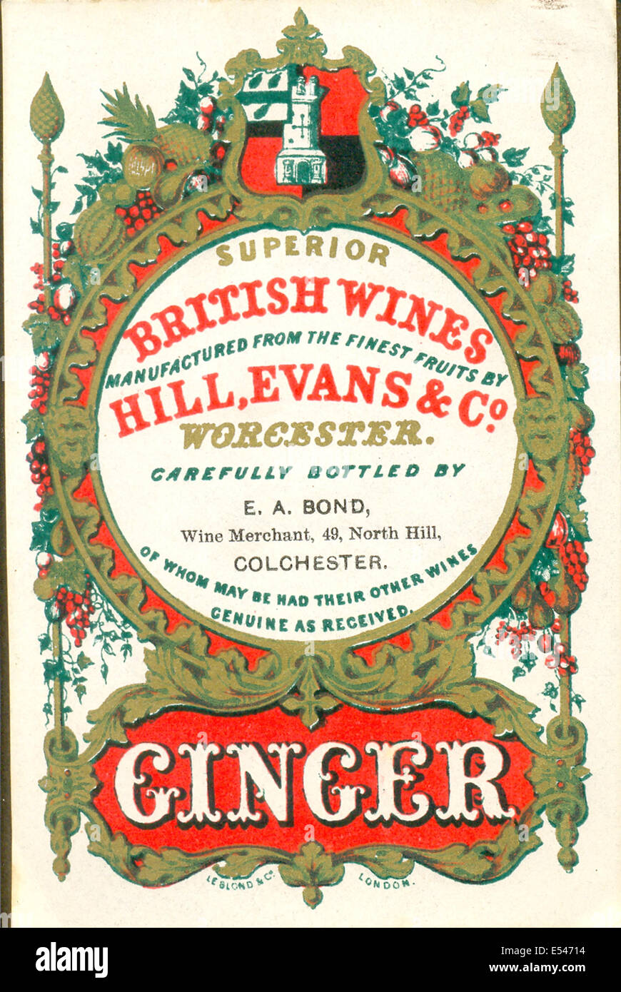 Etichetta della bottiglia per vino allo zenzero Foto Stock