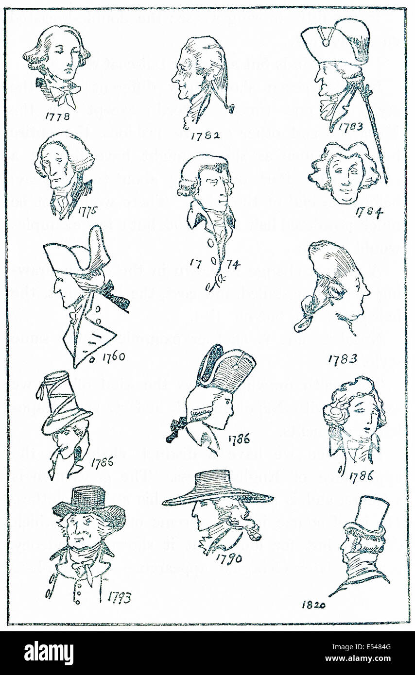 Le acconciature mostrate in questo 1907 illustrazione mostra quelle preferite da gentleman inglese tra il 1778 e il 1820. Foto Stock