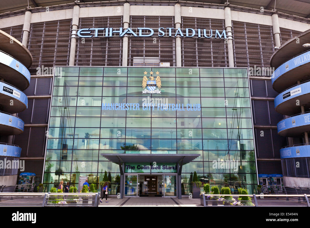 Etihad Stadium è a casa per il Manchester City English Premier League football club, uno dei più grandi club in Inghilterra. Foto Stock
