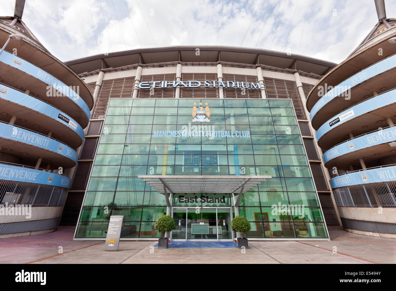 Etihad Stadium è a casa per il Manchester City English Premier League football club, uno dei più grandi club in Inghilterra. Foto Stock