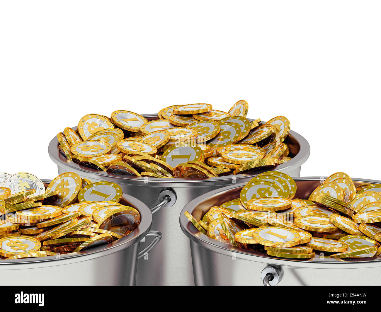 Golden monete in una benna Foto Stock