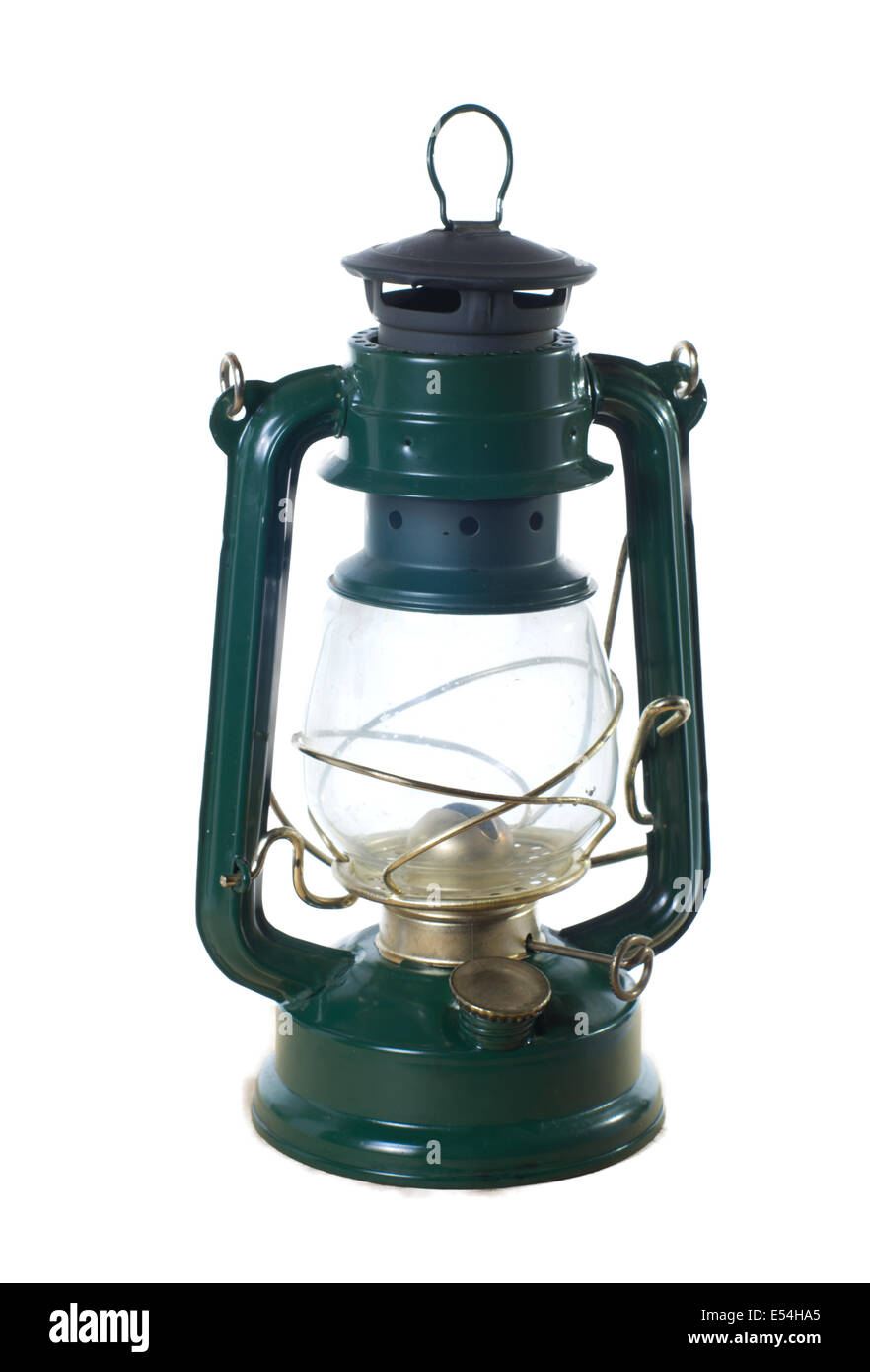 Un vintage olio lampada lanterna o isolato su bianco Foto Stock