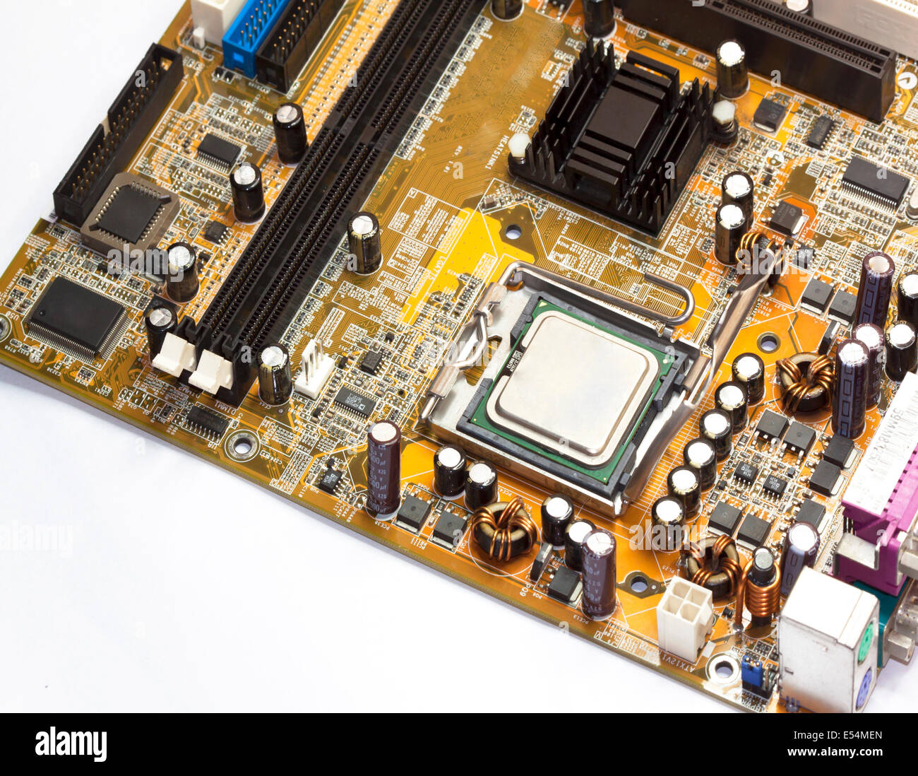 Stampare la scheda madre del computer con RAM slot del connettore Foto Stock