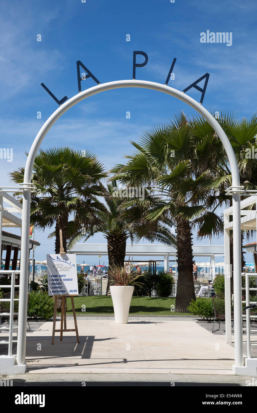 Ingresso a La Pia beach club di Viareggio, Toscana, Italia, Europa Foto Stock