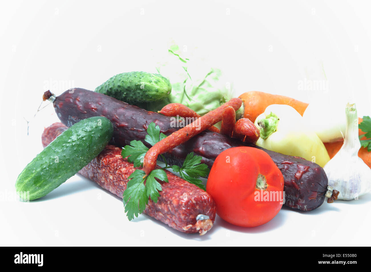 Ingredienti per alimenti isolati su sfondo bianco Foto Stock