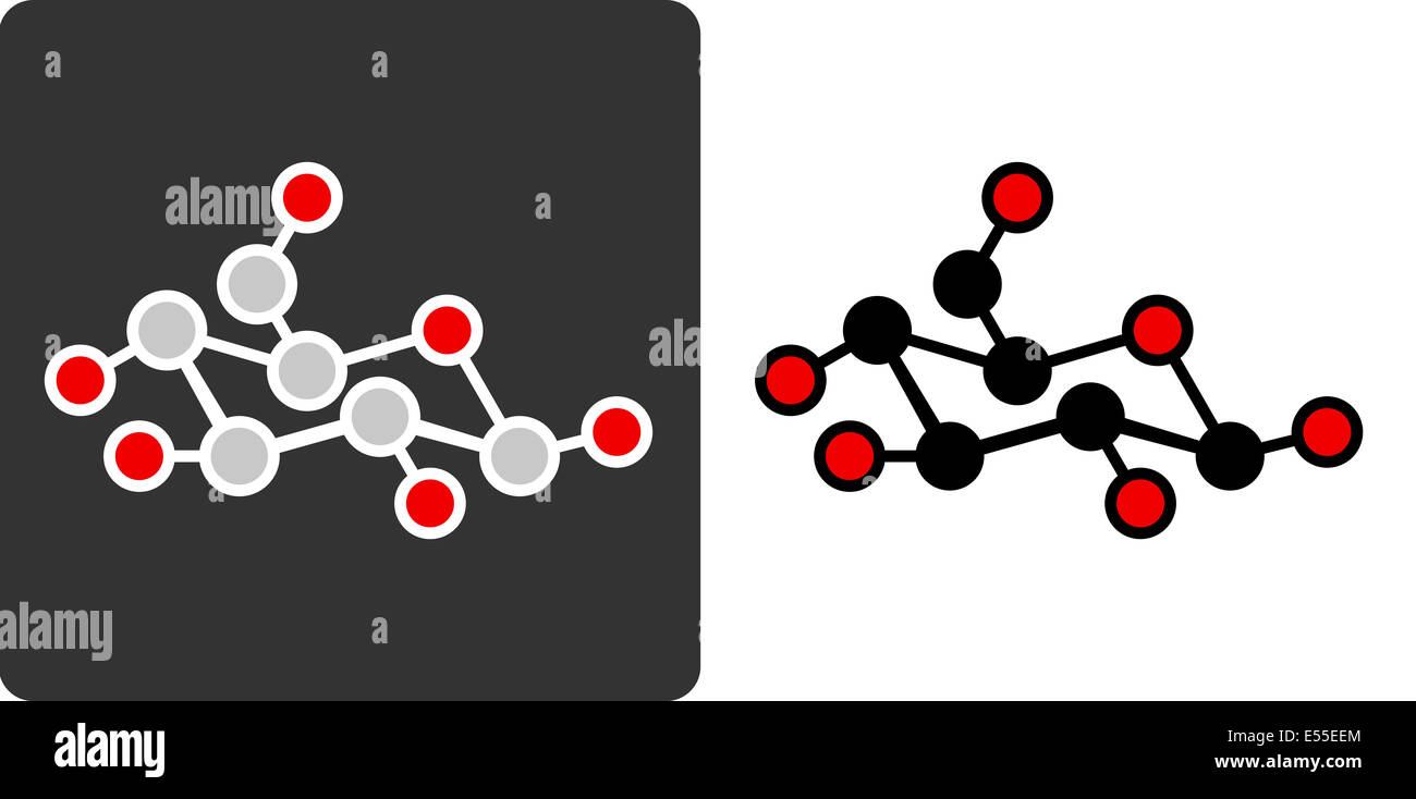 Di zucchero (glucosio, beta-D-glucosio) molecola, piatto stile icona. Foto Stock