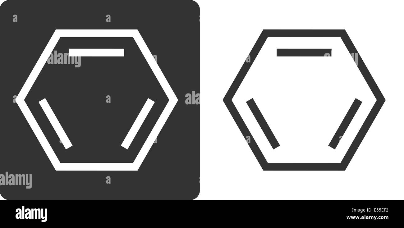 Benzene (C6H6) aromatico molecola di idrocarburo, piatto lo stile dell'icona. Formula di scheletro. Foto Stock