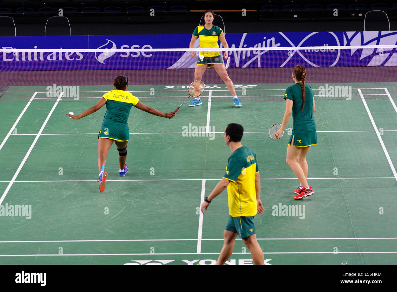 Emirates Arena, Glasgow, Scozia, Regno Unito, lunedì, 21 luglio 2014. Team Australia si allenerà presso la sede dei Glasgow 2014 Commonwealth Games Badminton Competitions Foto Stock