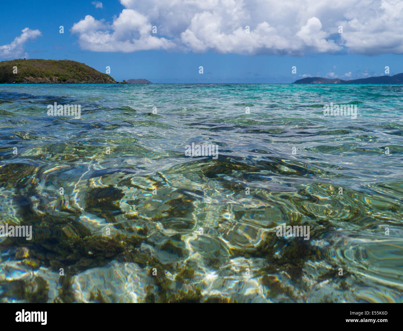 Chiare e pulite acque del mar dei Caraibi sull'isola caraibica di San Giovanni nelle Isole Vergini Americane Foto Stock