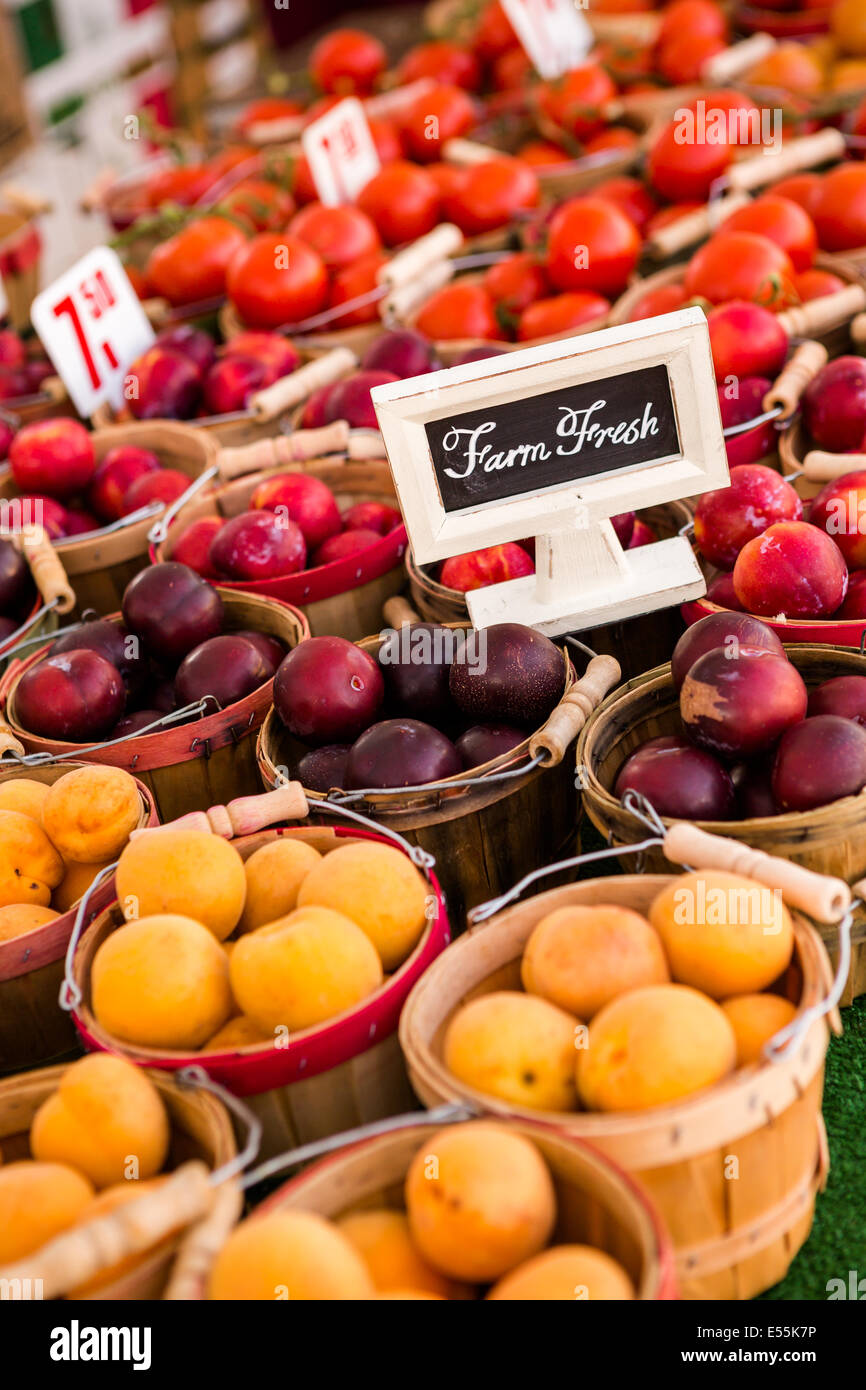 Freschi prodotti biologici in vendita presso il locale mercato degli agricoltori. Foto Stock