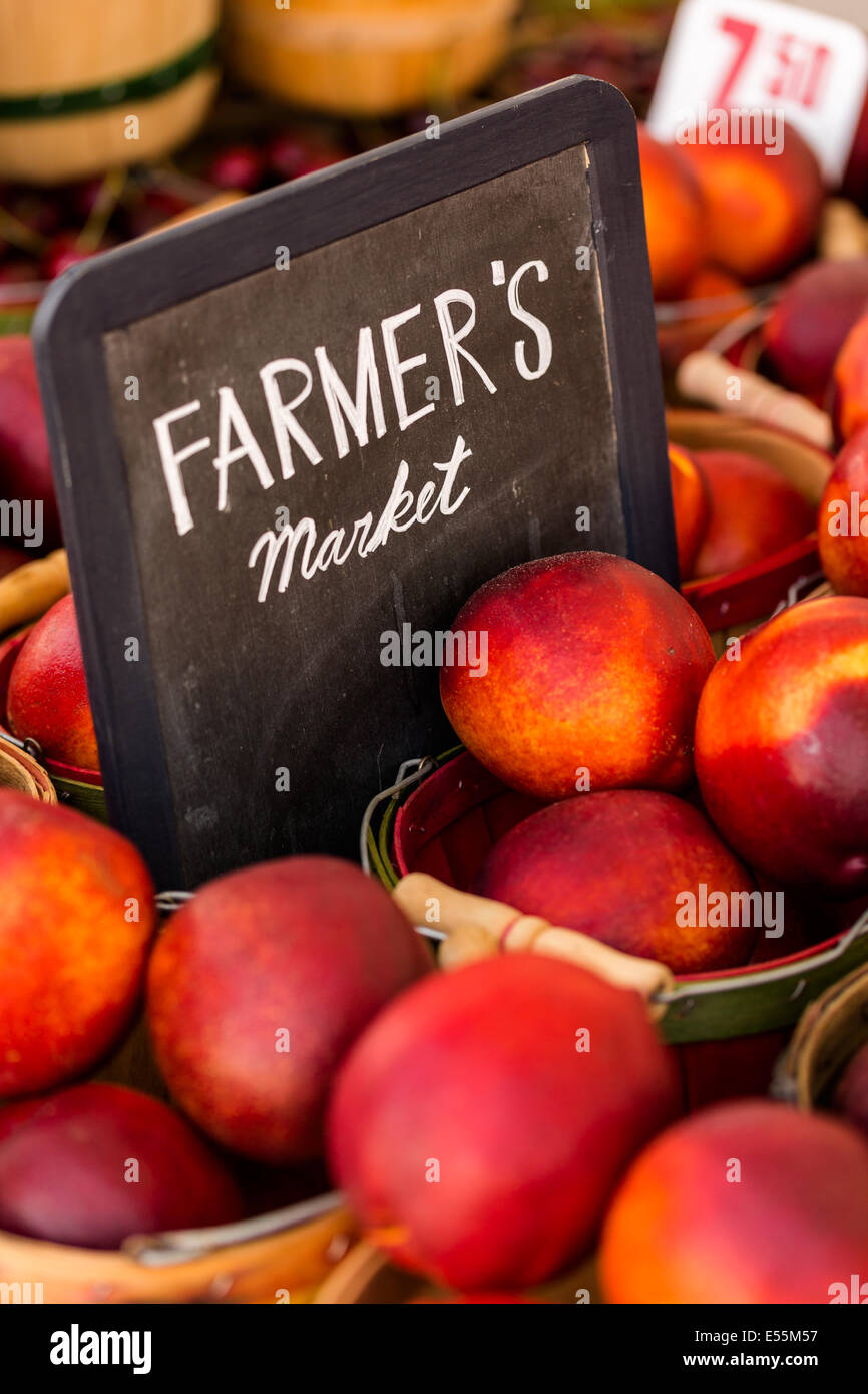 Freschi prodotti biologici in vendita presso il locale mercato degli agricoltori. Foto Stock