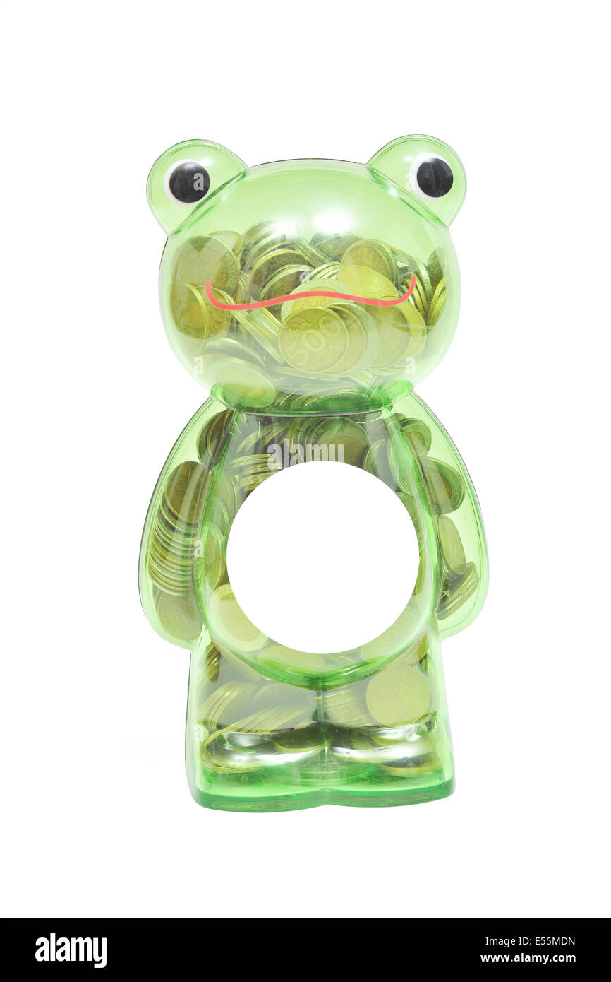 Froggy Mirror banca, il salvataggio del contenuto della forma di una rana con quasi pieno. Foto Stock