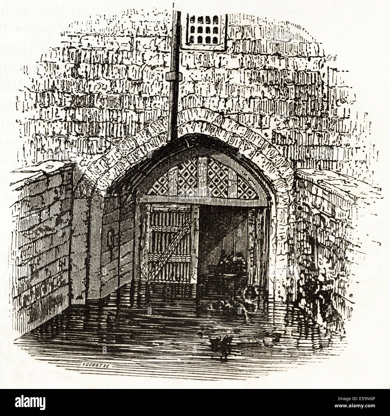 Traditori' Gate nella Torre di Londra. Victorian xilografia incisione di circa 1845. Foto Stock