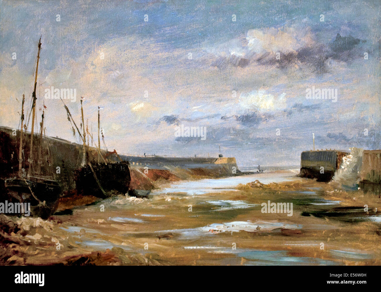 Richard Parkes Bonington Inghilterra inglese attivo 1802 al 1828. Porto a bassa marea in Normandia francia - francese Foto Stock