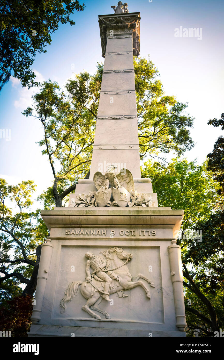 1853 Monumento in onore generale Casimir Pulaski nella piazza di Monterey, savana, GA, Stati Uniti d'America Foto Stock