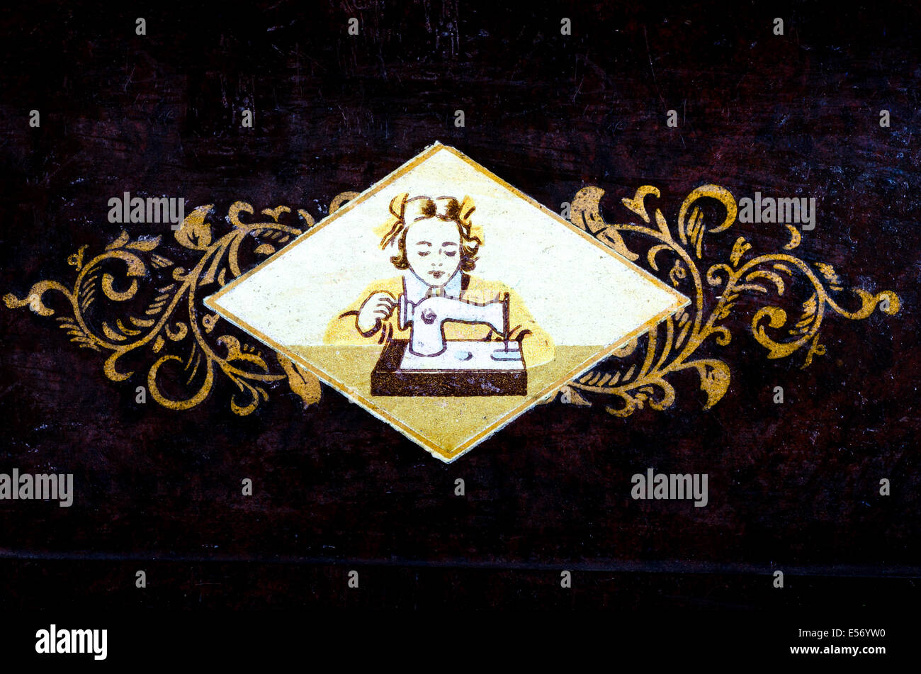 Vintage vecchia macchina da cucire logo Foto Stock