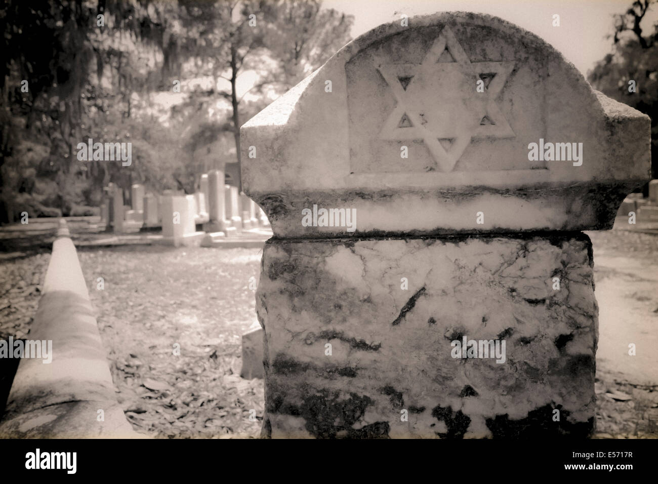 Una stella di David segna la lapide di un recinto nel cimitero Bonaventura a Savannah, GA, Stati Uniti d'America Foto Stock