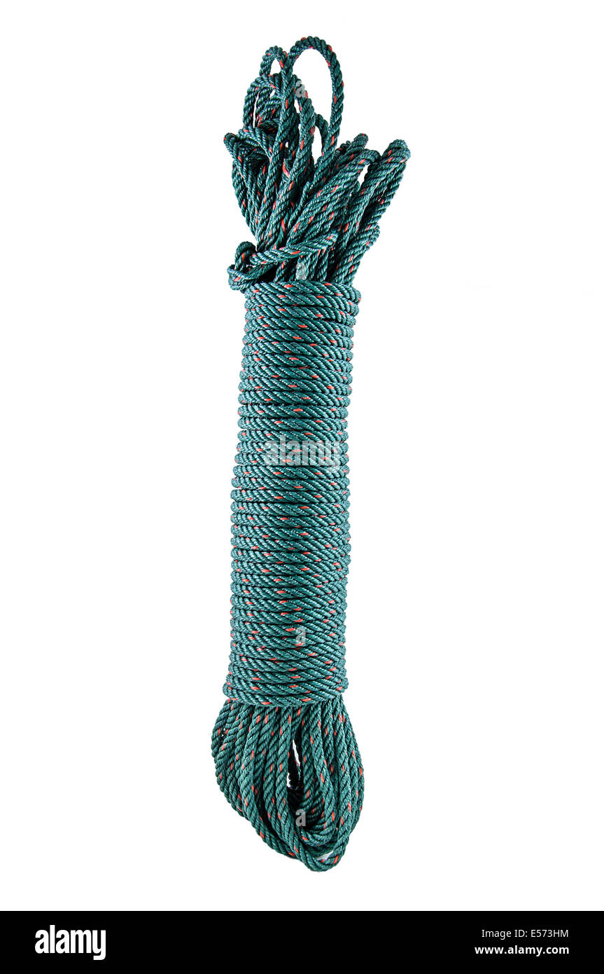 Verde corda di nylon isolati su sfondo bianco Foto Stock