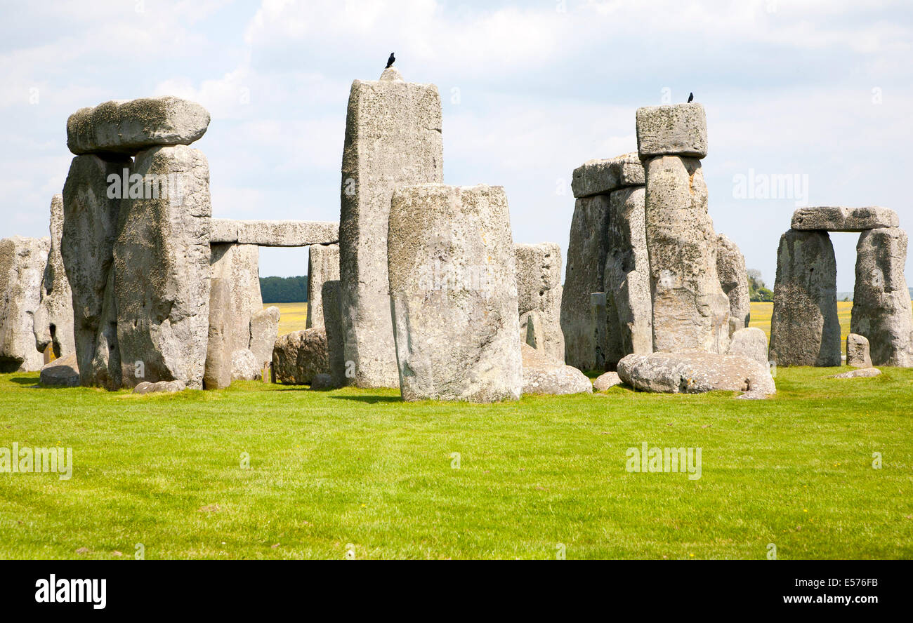 Il Patrimonio Mondiale sito neolitico di pietre permanente a Stonehenge, Amesbury, Wiltshire, Inghilterra Foto Stock