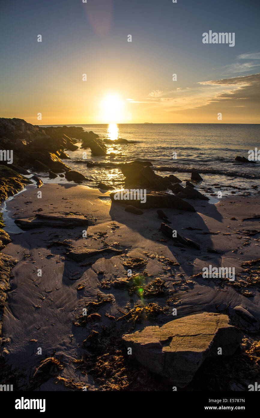 Berneray West Beach al tramonto Foto Stock