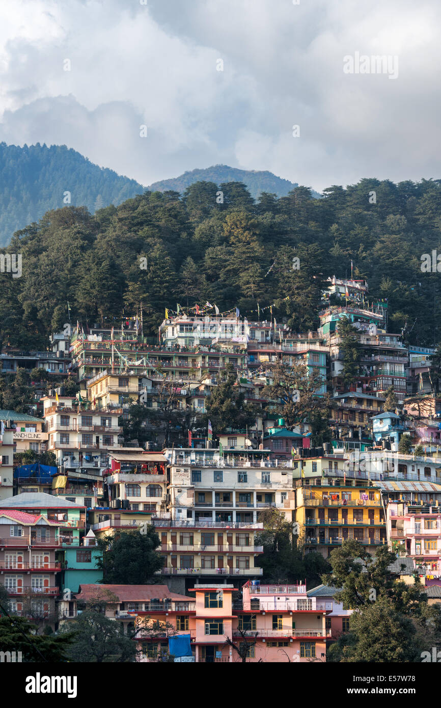 Colorato Indian Hill Station building in McLeod Ganj in Hmachal Pradesh. Foto Stock