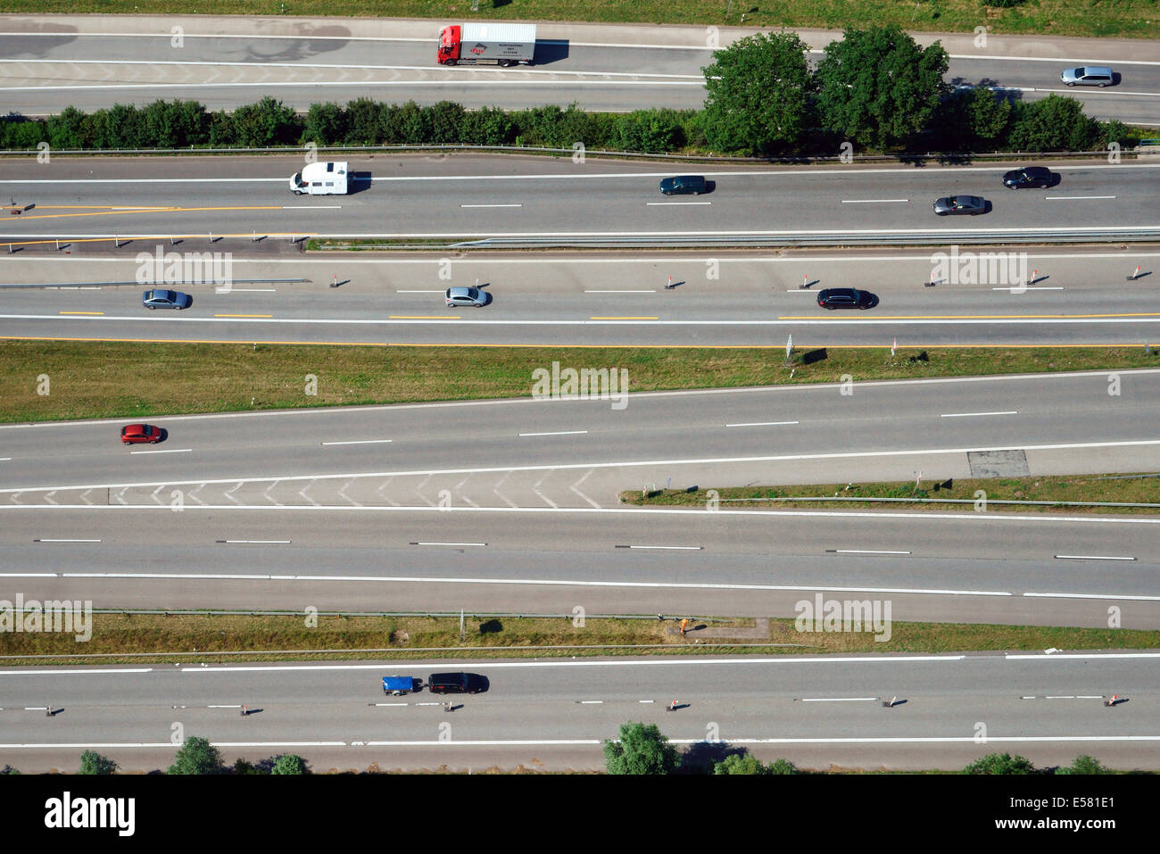 Vista aerea, autostrada con molte corsie, Amburgo, Germania Foto Stock