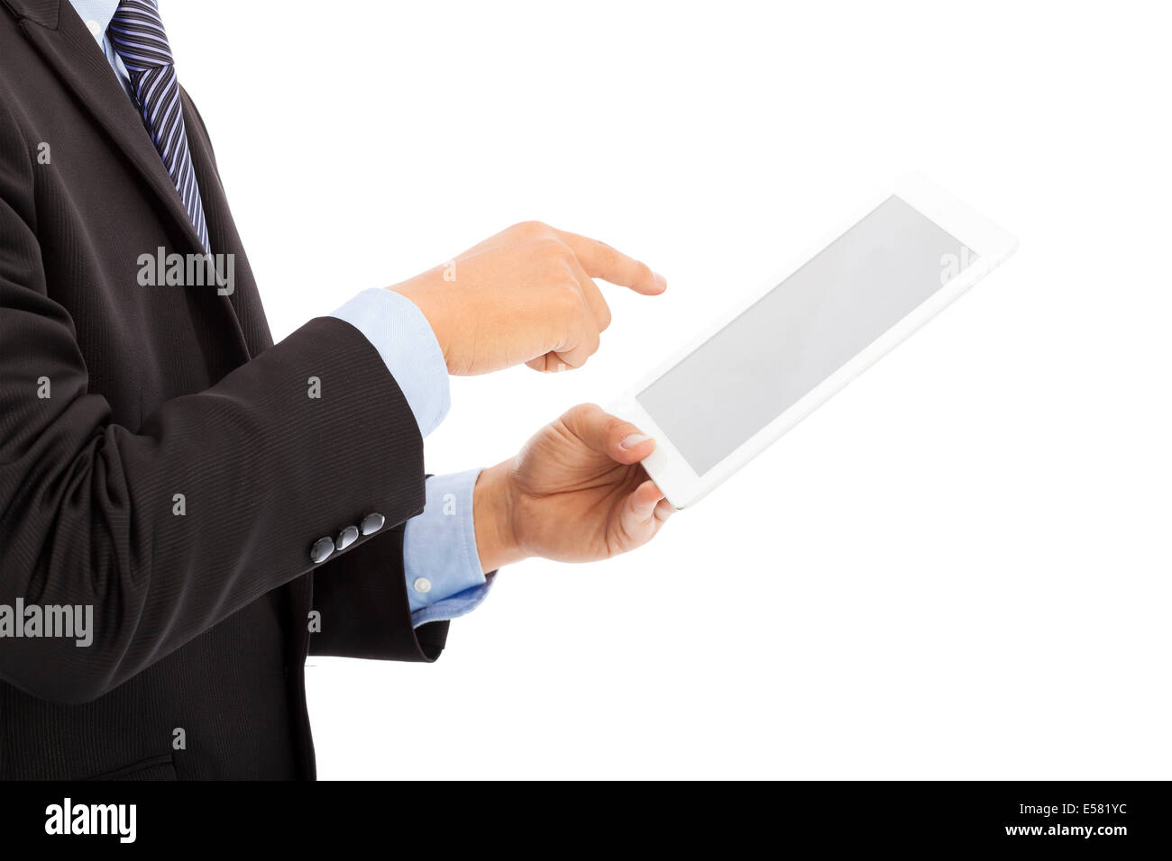 Close up di imprenditore tablet touch o ipad in mano Foto Stock