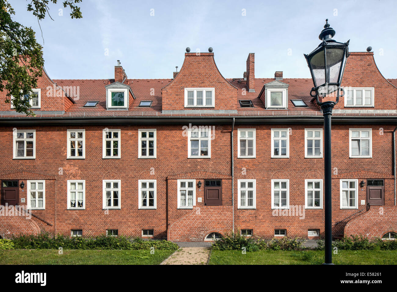 Messingwerksiedlung insediamento in stile olandese, Gustav-Hirsch-Platz, Finow, Eberswalde, Brandeburgo, Germania Foto Stock