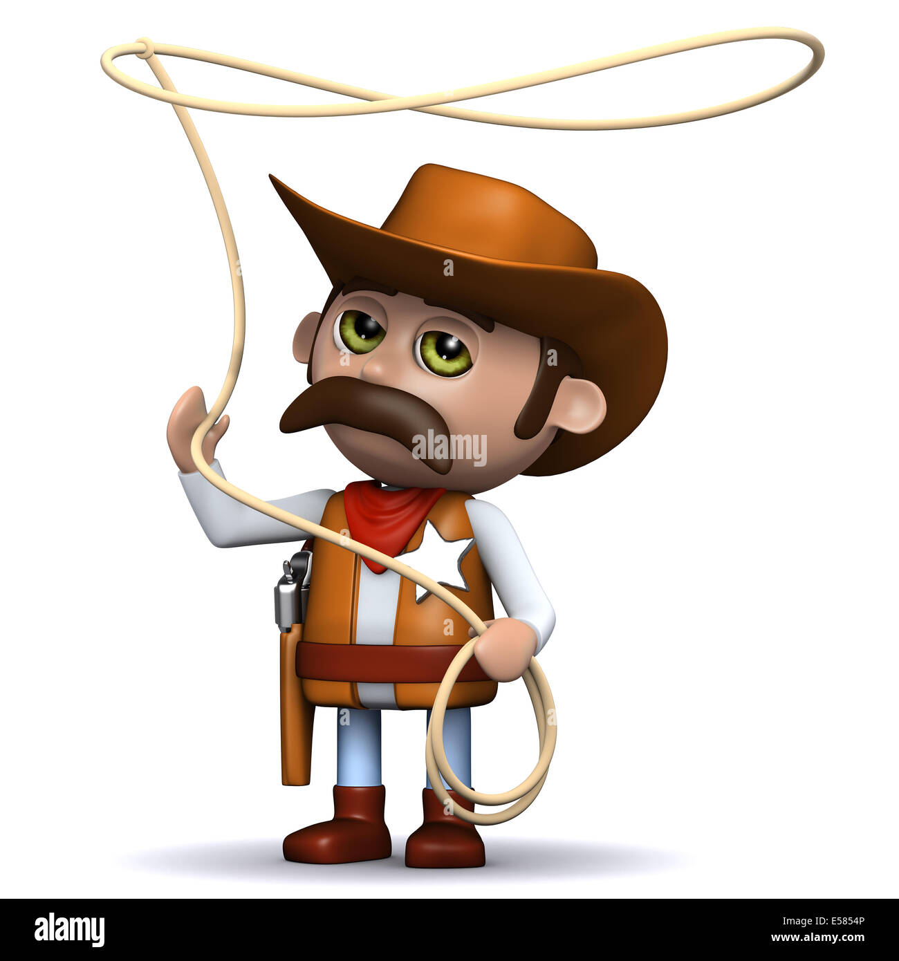 3D render di un cowboy sceriffo fa roteare un lazo Foto Stock