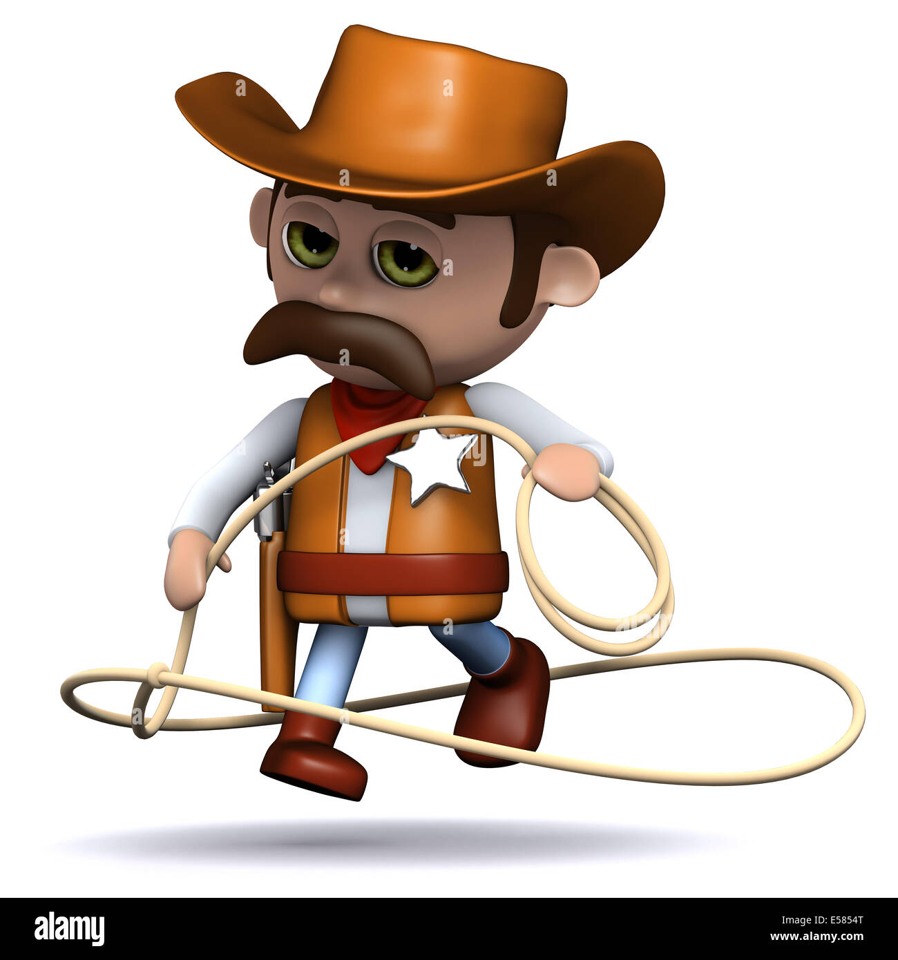 3D render di un cowboy sheriff mostra la sua abilità di lazo Foto Stock