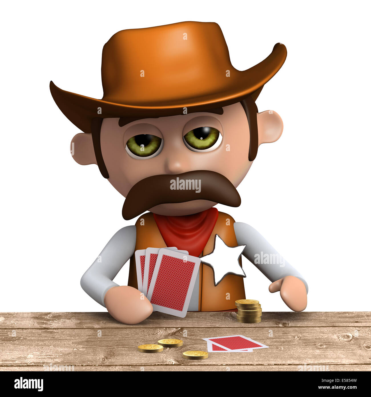 3D render di un cowboy sceriffo giocando una partita di poker Foto Stock