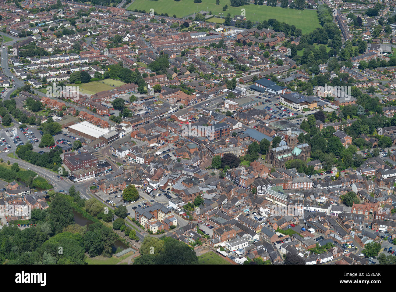 Un'immagine aerea che mostra il centro di Nantwich nel Cheshire, Regno Unito Foto Stock