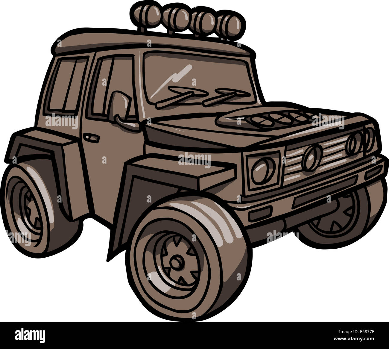 Illustrazione di un cartoon veicolo fuoristrada. Isolato. Foto Stock