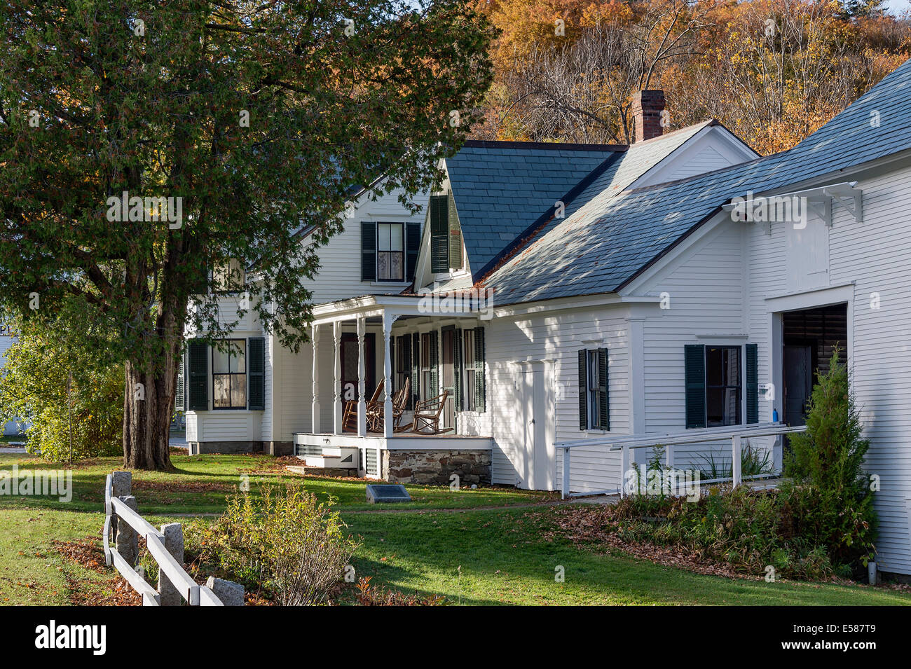 Calvin Coolidge Honestead house e portch, Plymouth tacca, Vermont, USA Foto Stock