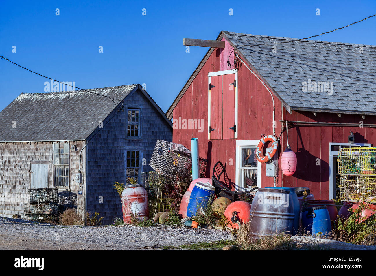 Rustico il Fishermans Shack, Menemsha, Chilmark, Martha's Vineyard, Massachusetts, STATI UNITI D'AMERICA Foto Stock