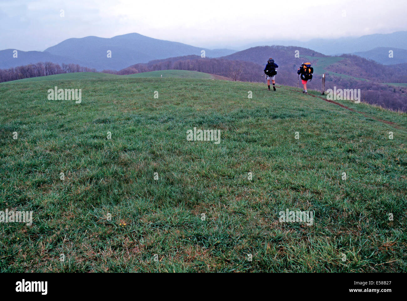 Gli escursionisti sulla Appalachian Trail, Max Patch bald,Carolina del Nord Foto Stock