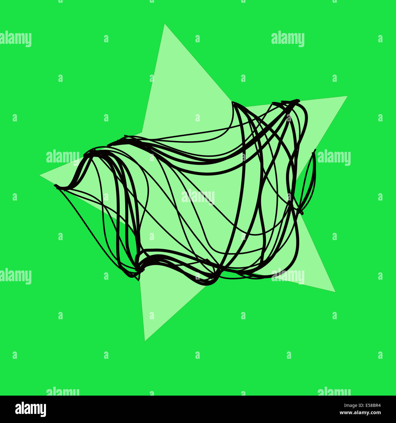 Abstract magic stella verde con corda nero lo sfondo Foto Stock