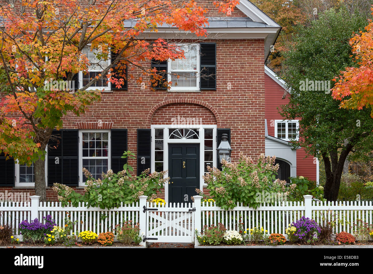 Affascinante New England casa di mattoni con Picket Fence, Grafton, Vermont, USA Foto Stock