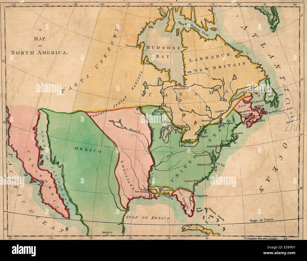 Una mappa del Nord America ; Profilo del Nord America, corrispondono alla mappa. 1803 Foto Stock