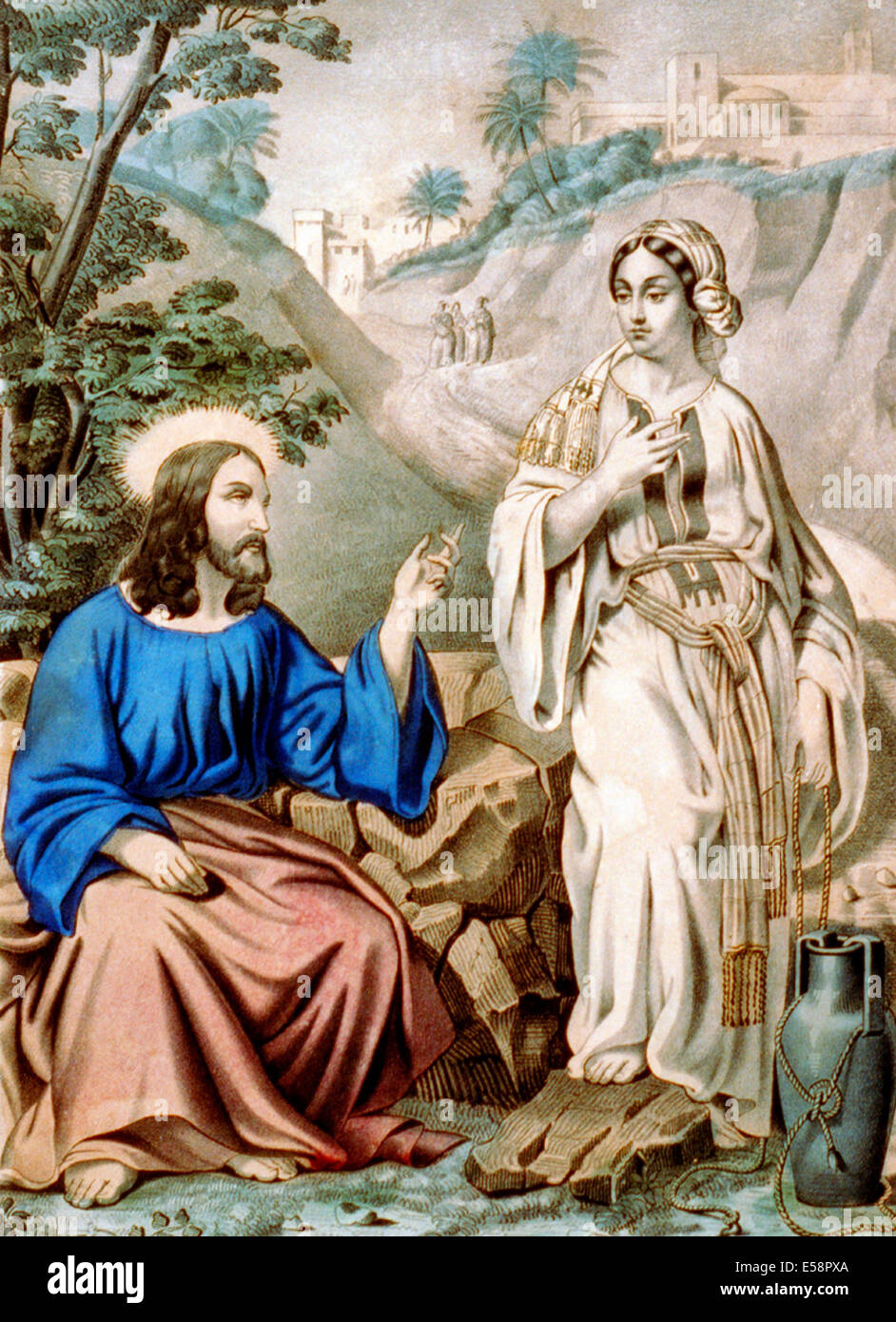 Cristo e la donna di Samaria al pozzo di Giacobbe: Gesù Cristo s'Entretient avec la Samaritaine. Giovanni IV - 1:42 Foto Stock
