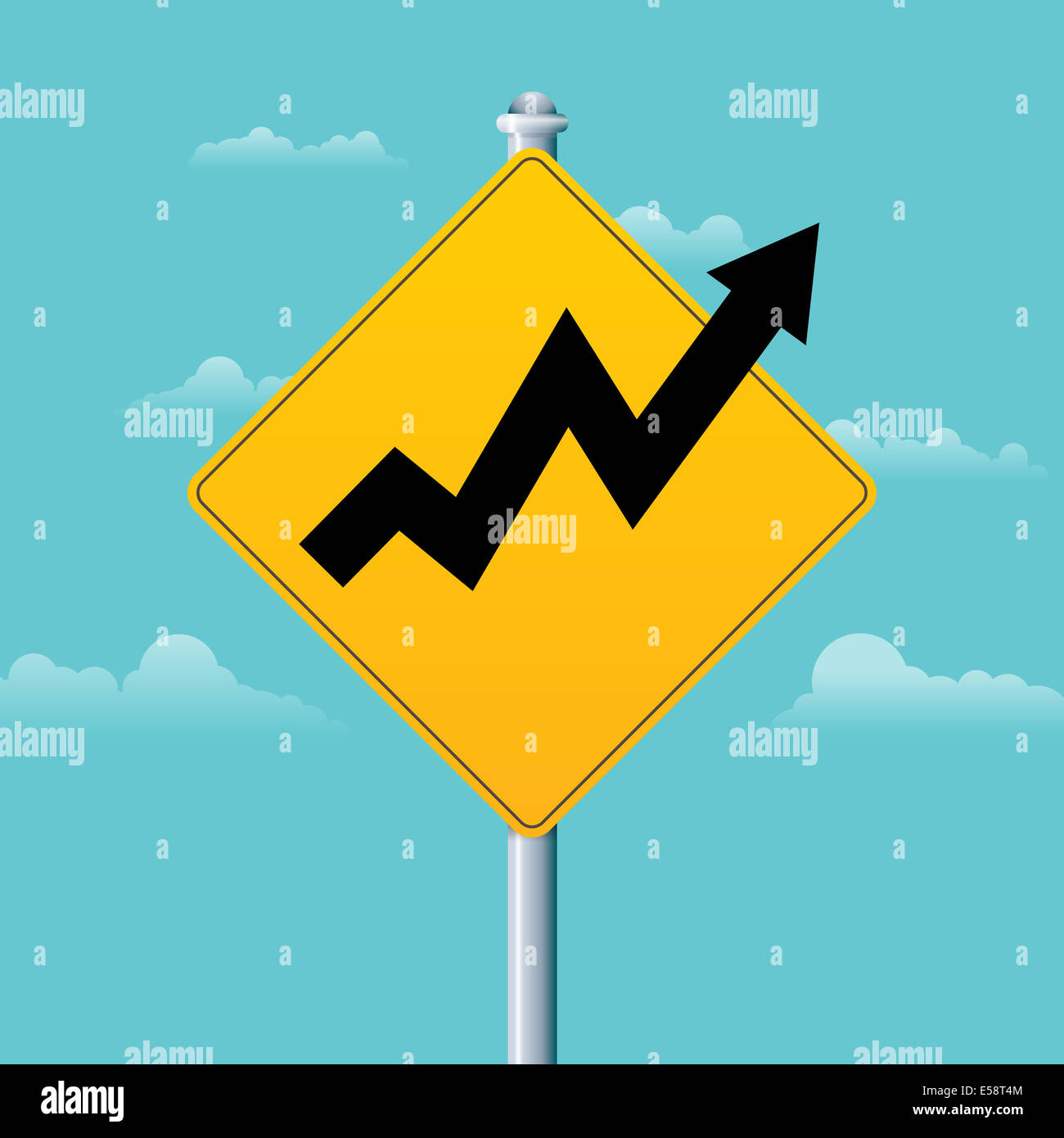 Illustrazione vettoriale di un utile segno di avvertimento con un grafico a freccia. Foto Stock