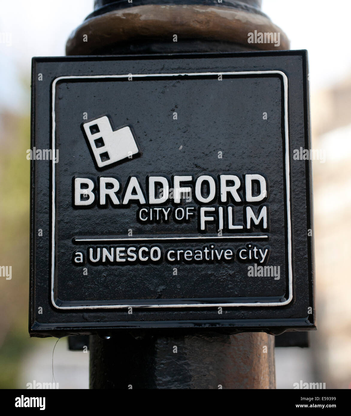 "Bradford City del film' firmare in Bradford, nello Yorkshire, Inghilterra, Regno Unito. - Un'UNESCO Città creative. Foto Stock