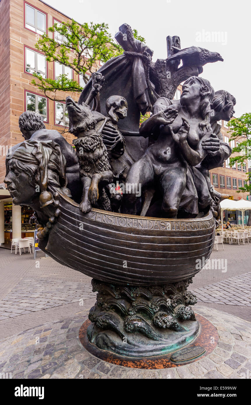 In Germania, in Baviera, Norimberga, Narrenschiffbrunnen Foto Stock