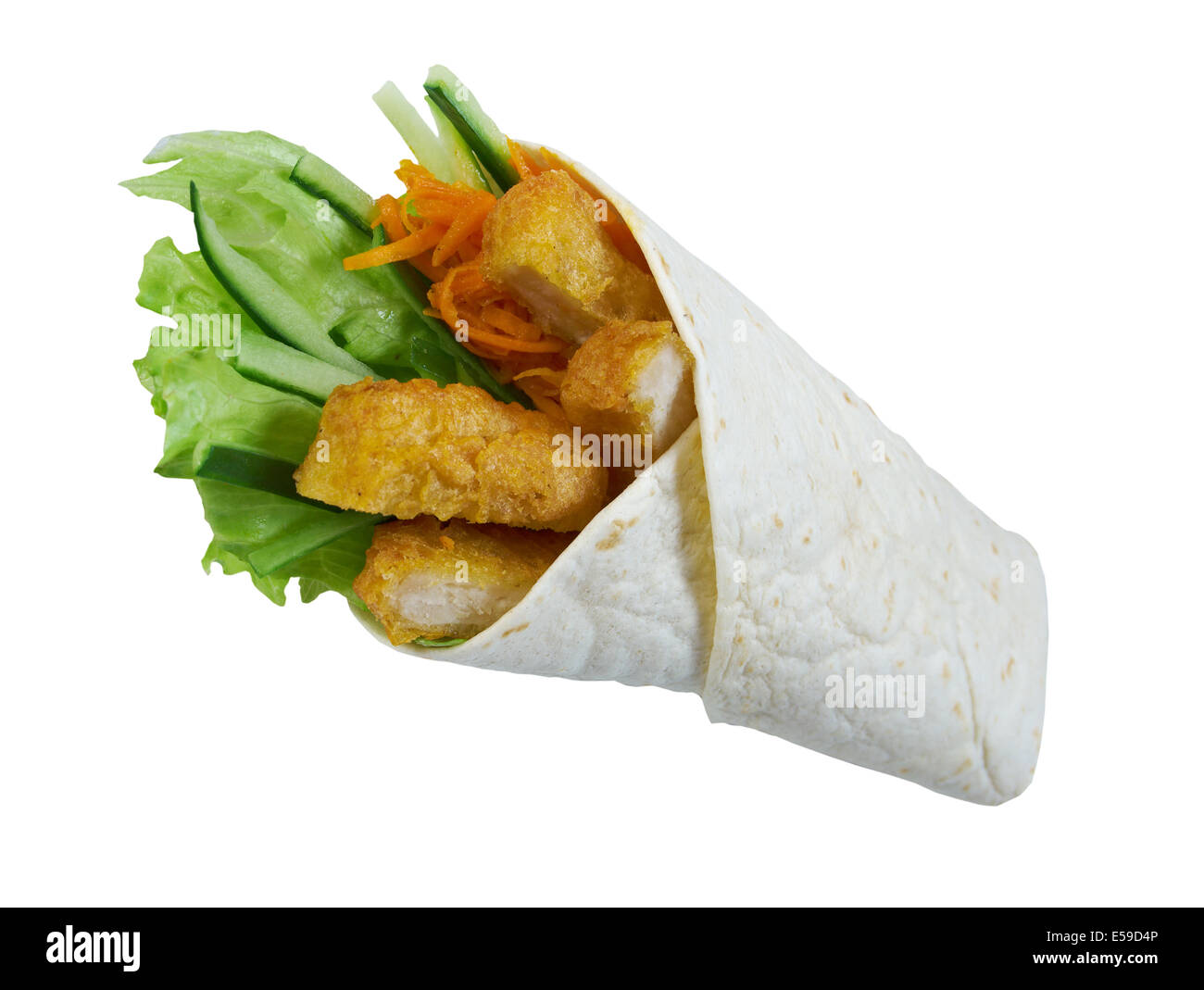 Burrito colazione fatta con carne di pollo nugget.isolato Foto Stock