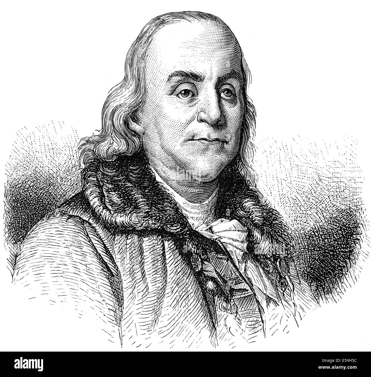 Benjamin Franklin, 1706 - 1790, un North American printer, editore, scrittore, scienziato, inventore e statista, Foto Stock