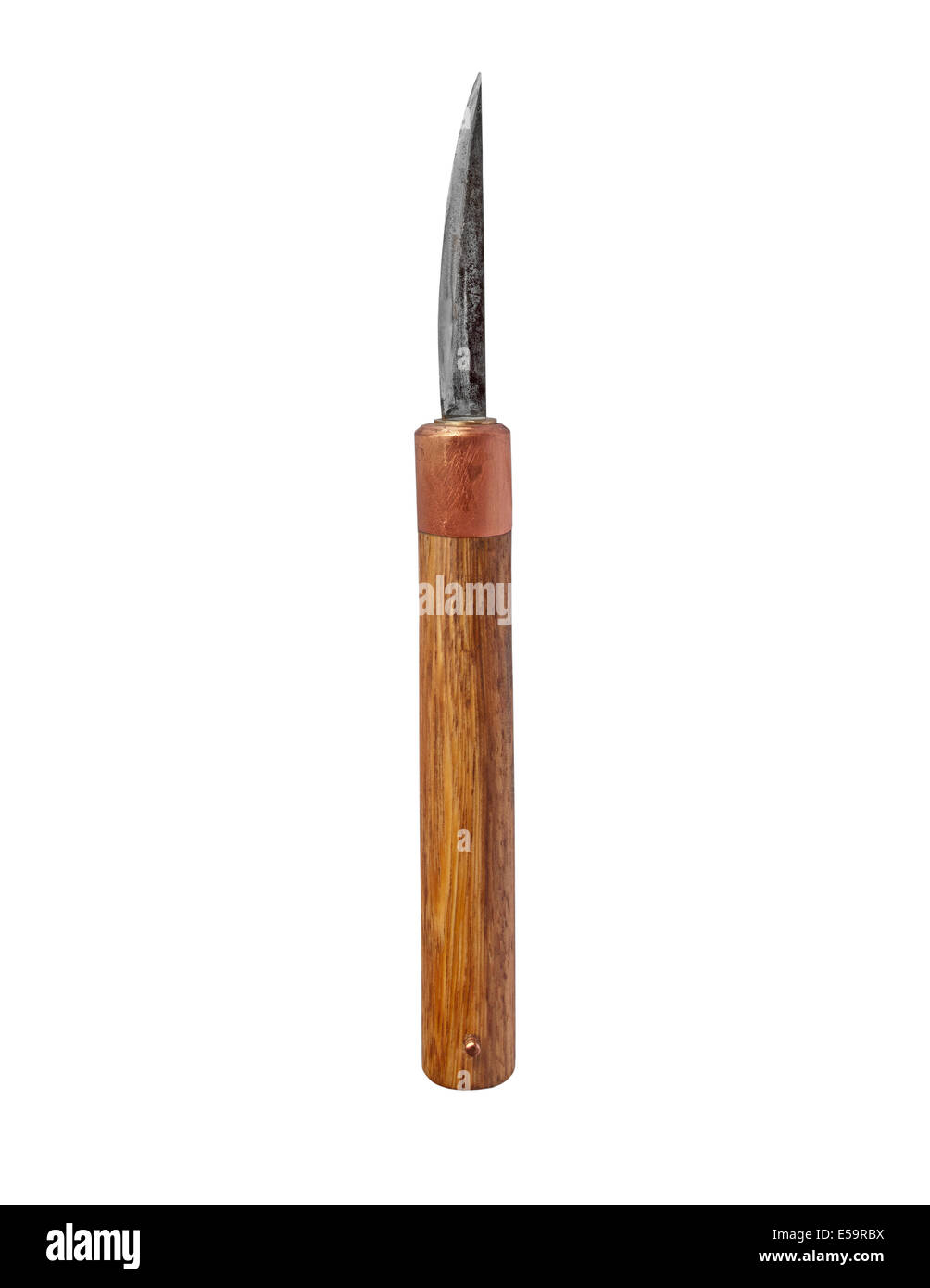 Vintage fatti a mano arrugginito spelucchino dritto su bianco, tracciato di ritaglio Foto Stock