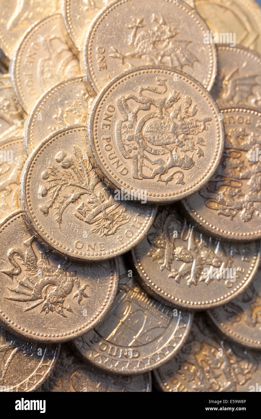 Valuta britannica - lira monete. Foto Stock